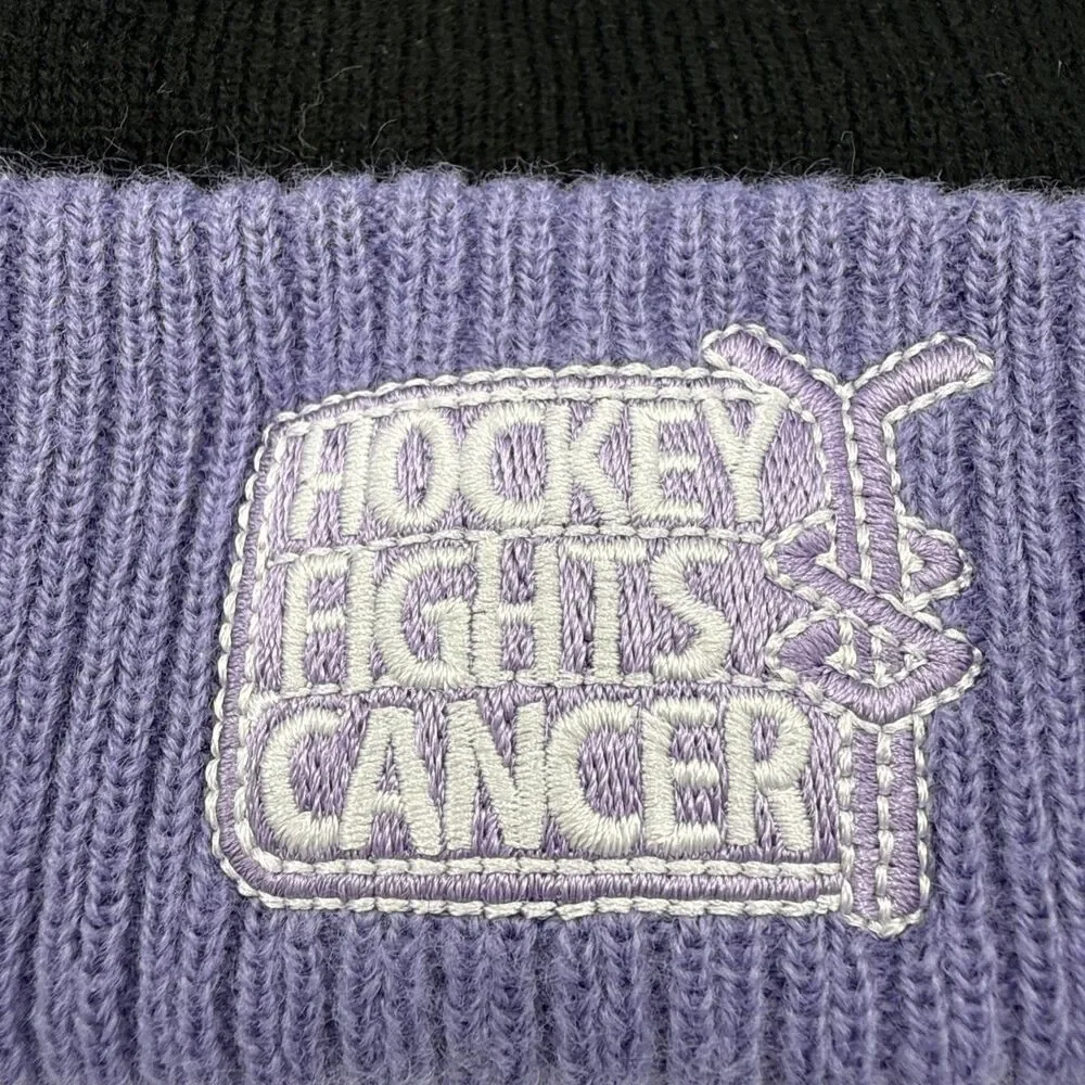 Vegas Golden Knights Hockey Fights Cancer Cuffed Knit Pom Beanie Hat Purple/Blac